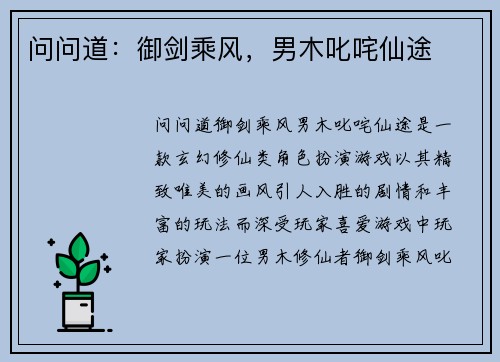 问问道：御剑乘风，男木叱咤仙途